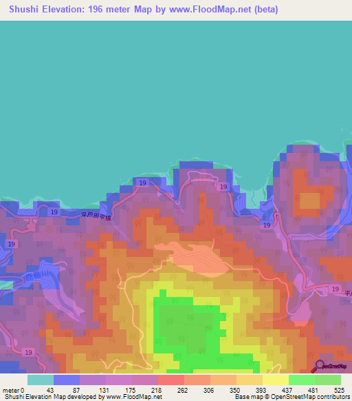 Shushi,Japan Elevation Map