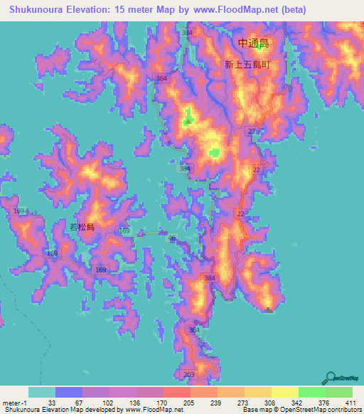 Shukunoura,Japan Elevation Map