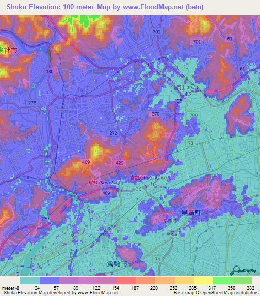 Shuku,Japan Elevation Map