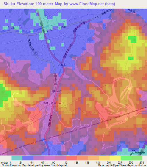 Shuku,Japan Elevation Map