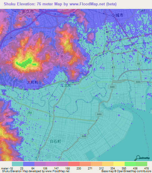 Shuku,Japan Elevation Map