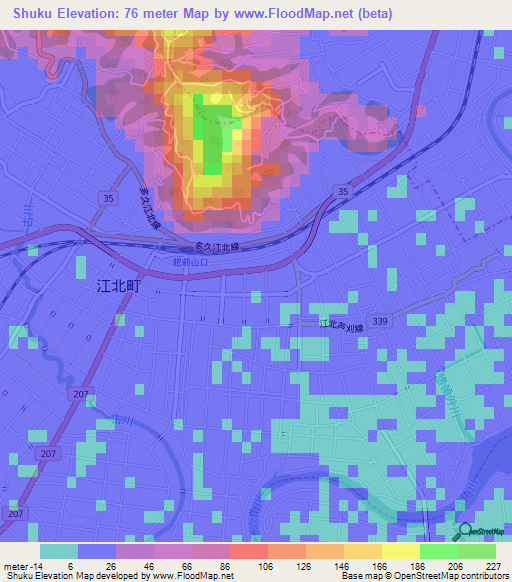 Shuku,Japan Elevation Map