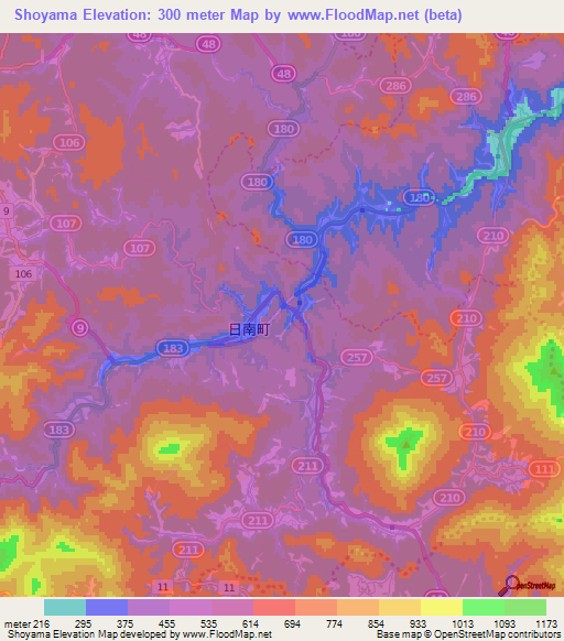 Shoyama,Japan Elevation Map