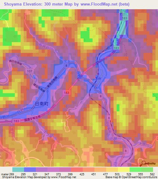 Shoyama,Japan Elevation Map
