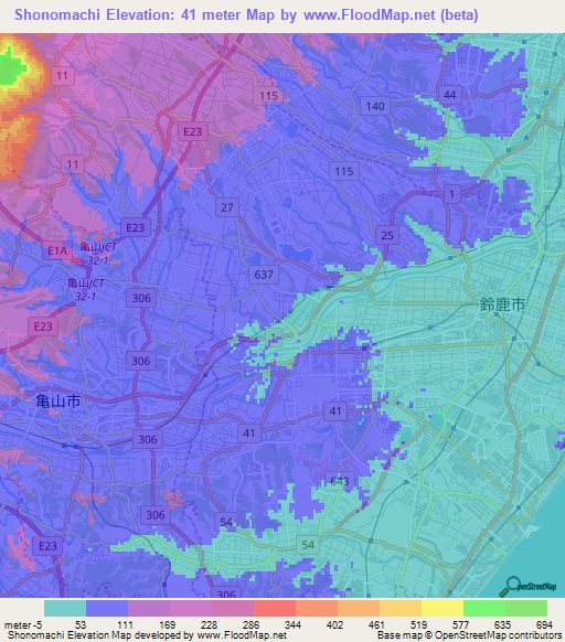 Shonomachi,Japan Elevation Map