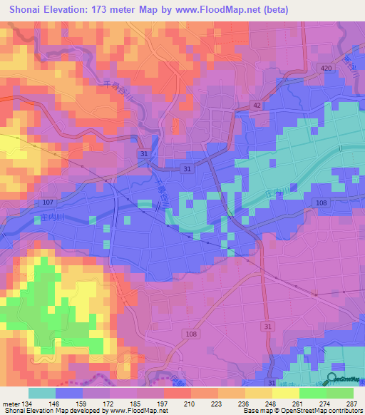 Shonai,Japan Elevation Map