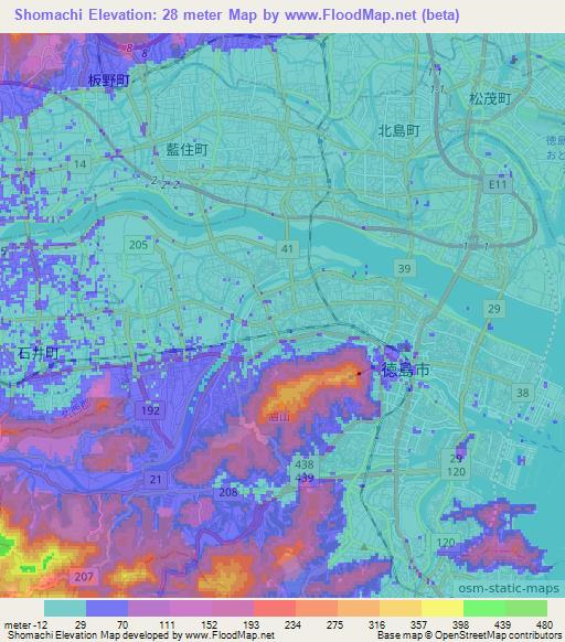 Shomachi,Japan Elevation Map