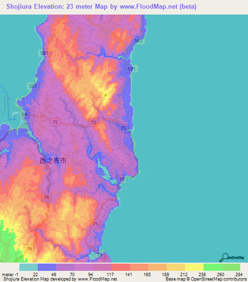Shojiura,Japan Elevation Map