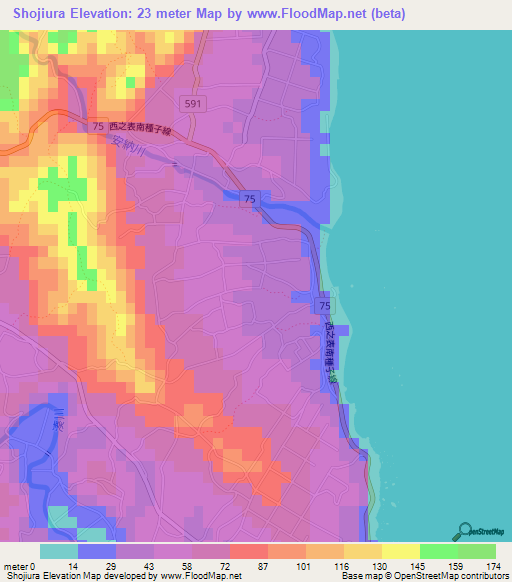 Shojiura,Japan Elevation Map