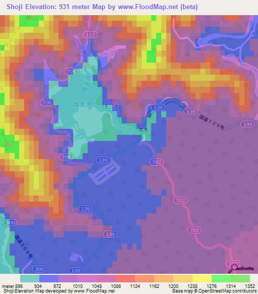 Shoji,Japan Elevation Map