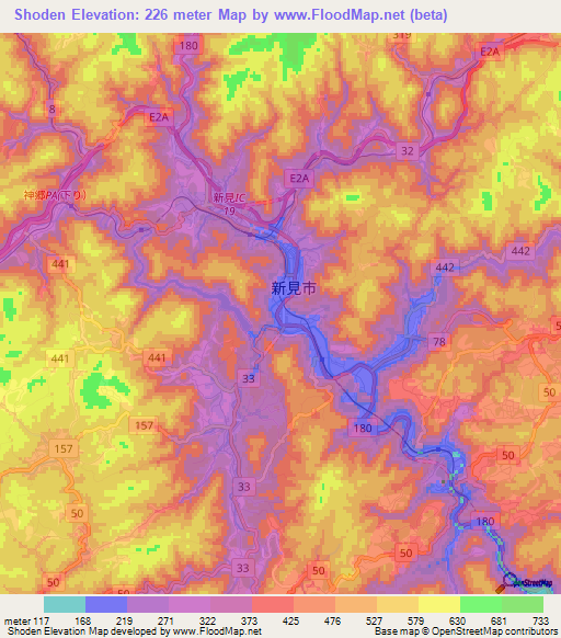 Shoden,Japan Elevation Map