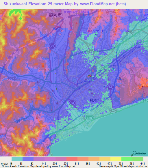 Shizuoka-shi,Japan Elevation Map