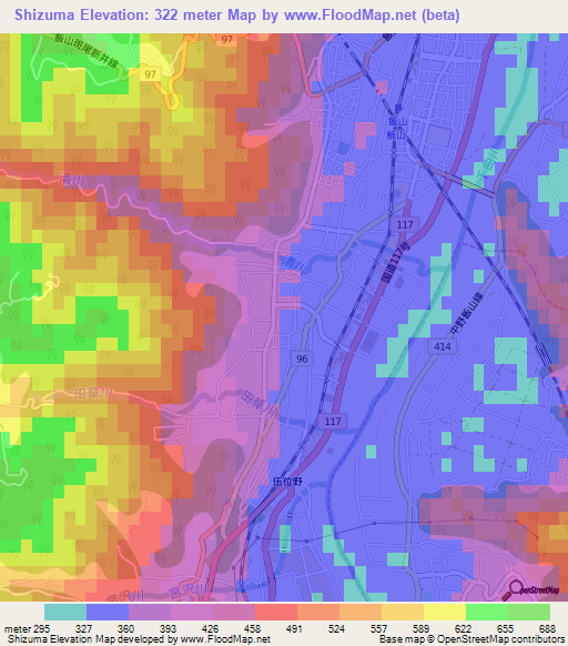 Shizuma,Japan Elevation Map