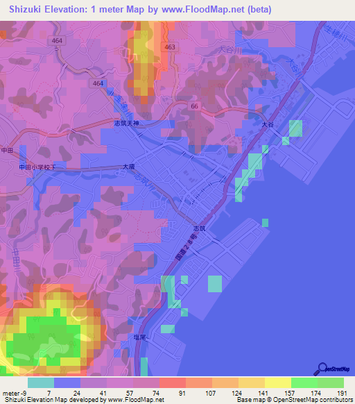 Shizuki,Japan Elevation Map