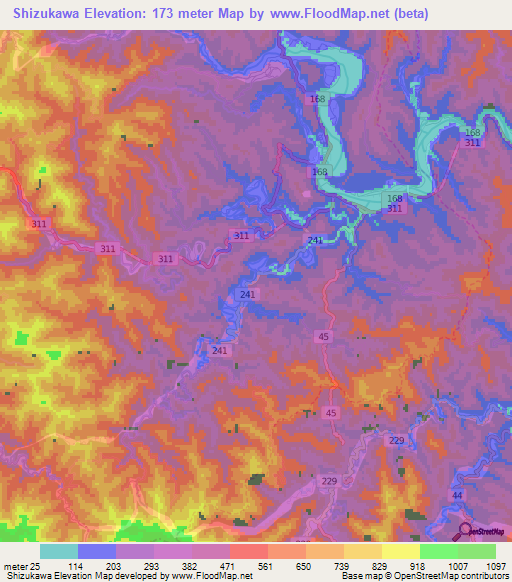 Shizukawa,Japan Elevation Map