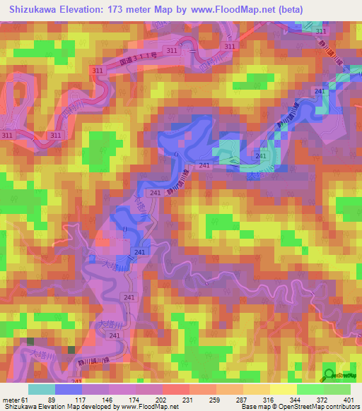 Shizukawa,Japan Elevation Map