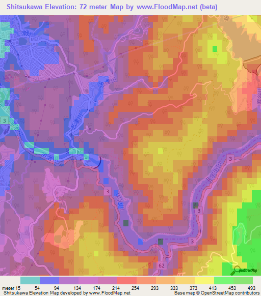 Shitsukawa,Japan Elevation Map