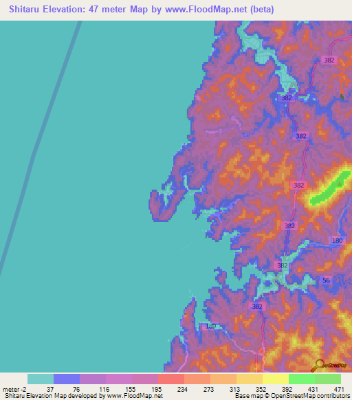 Shitaru,Japan Elevation Map