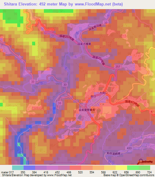 Shitara,Japan Elevation Map