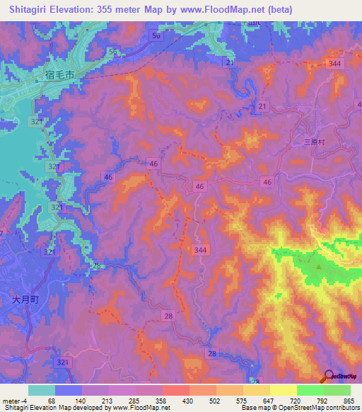 Shitagiri,Japan Elevation Map