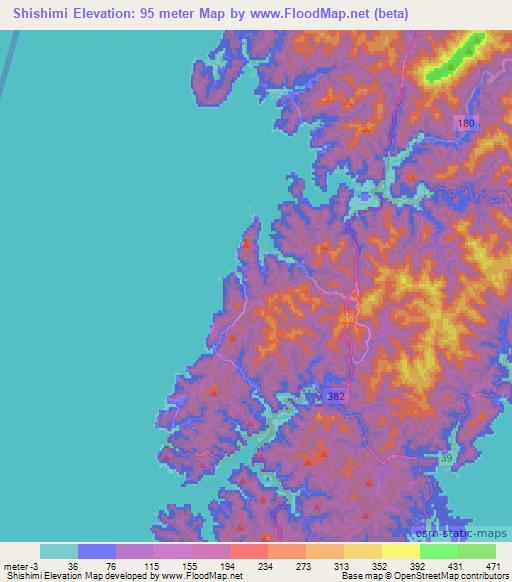 Shishimi,Japan Elevation Map