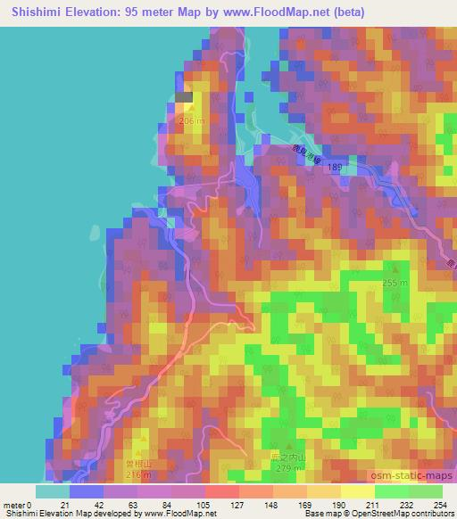 Shishimi,Japan Elevation Map
