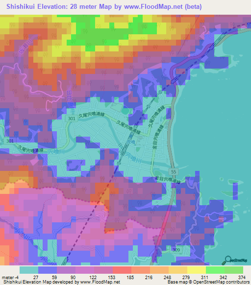 Shishikui,Japan Elevation Map