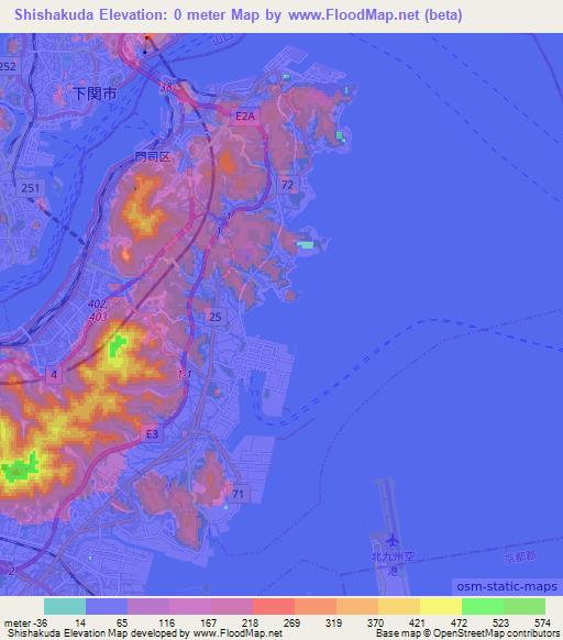 Shishakuda,Japan Elevation Map