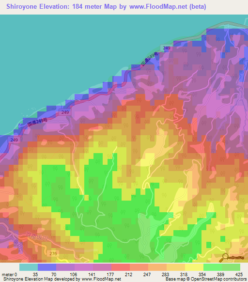 Shiroyone,Japan Elevation Map
