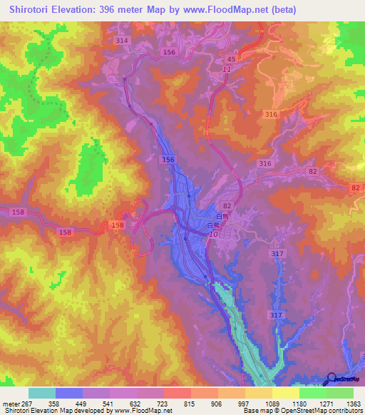 Shirotori,Japan Elevation Map