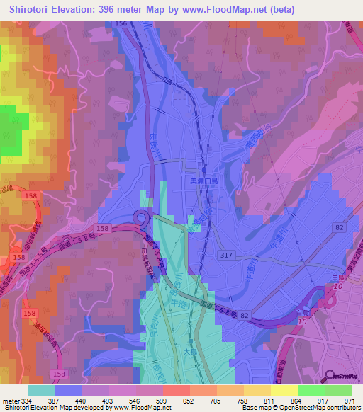 Shirotori,Japan Elevation Map