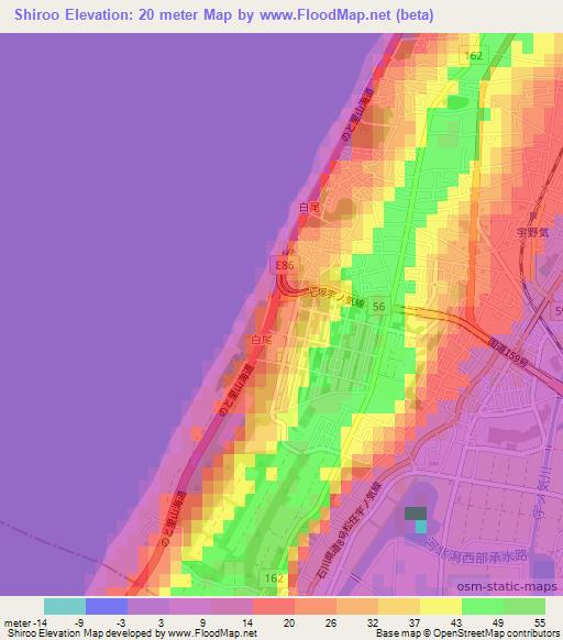 Shiroo,Japan Elevation Map