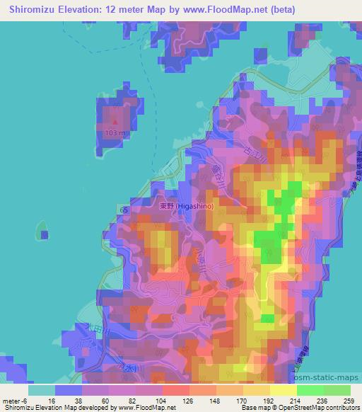 Shiromizu,Japan Elevation Map