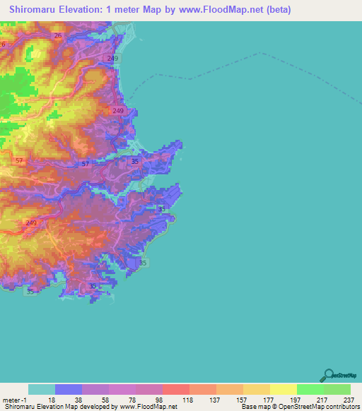 Shiromaru,Japan Elevation Map