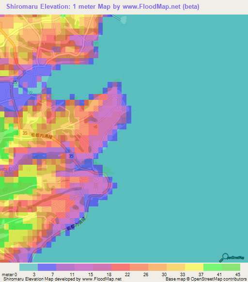 Shiromaru,Japan Elevation Map