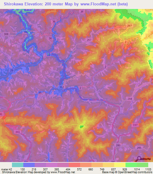 Shirokawa,Japan Elevation Map