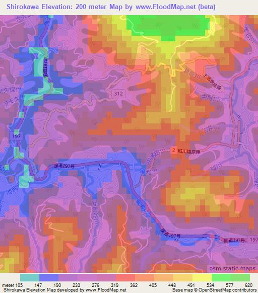 Shirokawa,Japan Elevation Map