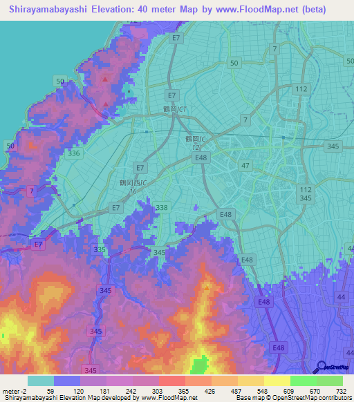Shirayamabayashi,Japan Elevation Map