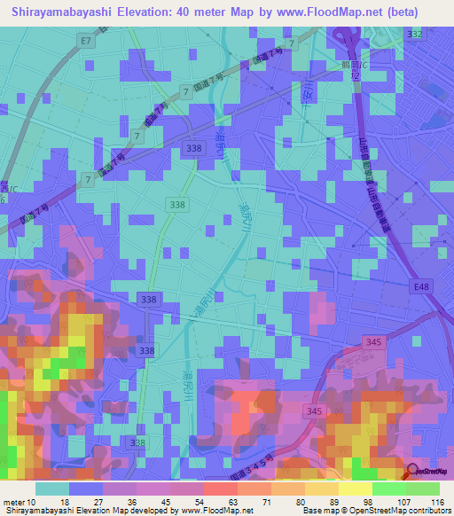 Shirayamabayashi,Japan Elevation Map