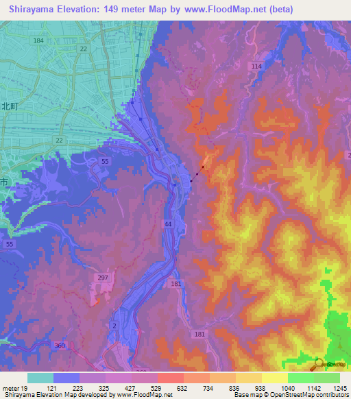 Shirayama,Japan Elevation Map