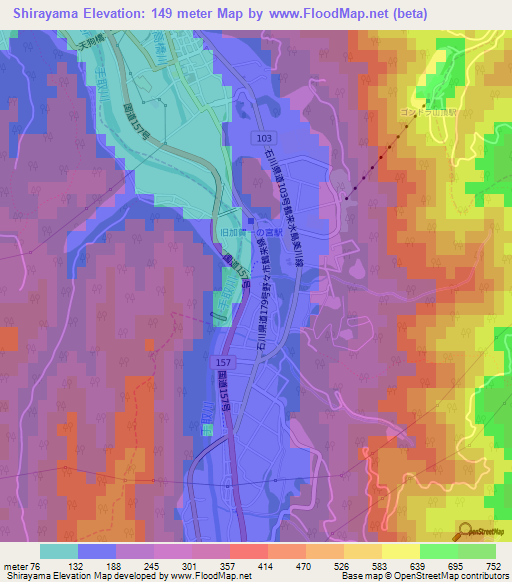 Shirayama,Japan Elevation Map