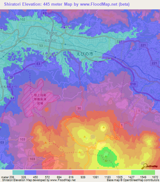 Shiratori,Japan Elevation Map