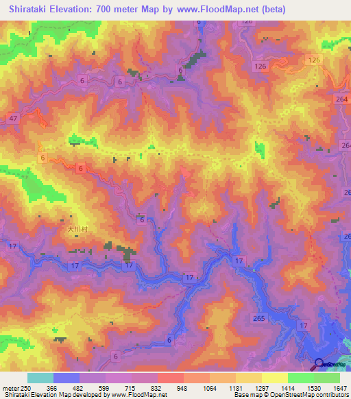 Shirataki,Japan Elevation Map