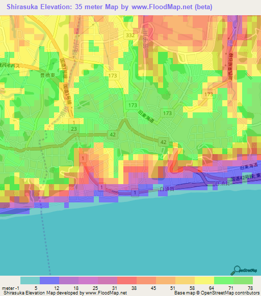 Shirasuka,Japan Elevation Map
