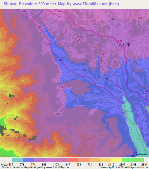 Shirasu,Japan Elevation Map