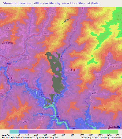 Shiranita,Japan Elevation Map