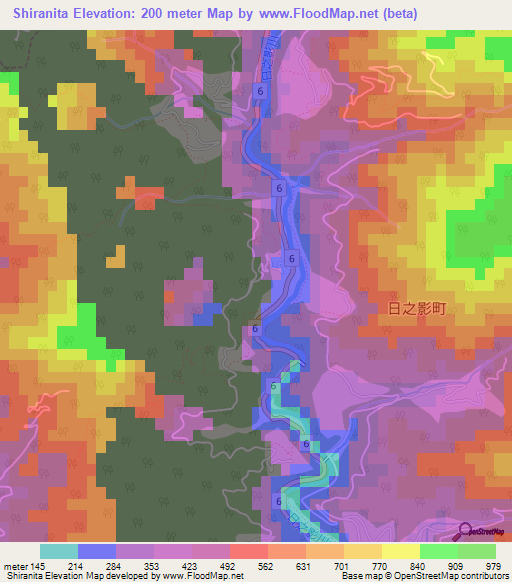 Shiranita,Japan Elevation Map