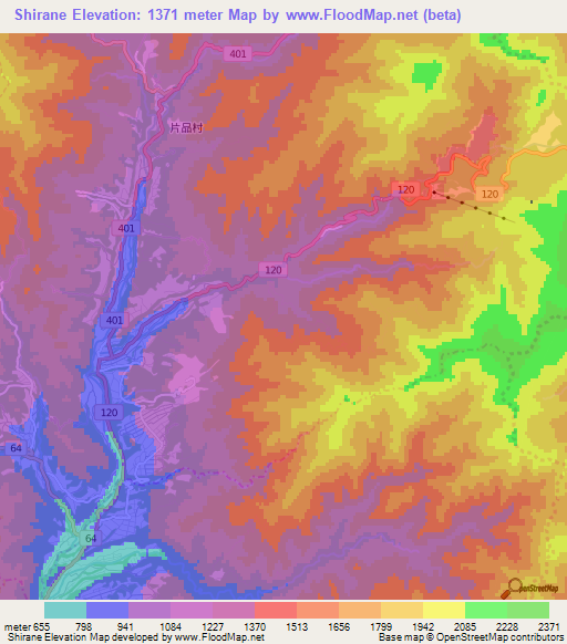 Shirane,Japan Elevation Map
