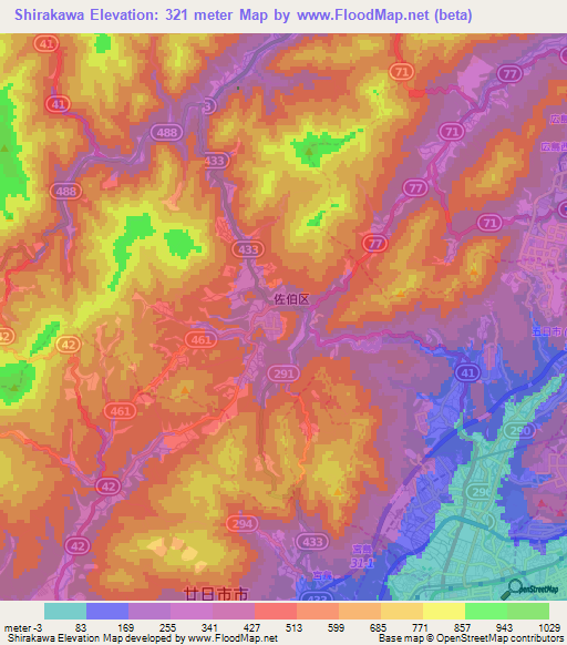 Shirakawa,Japan Elevation Map
