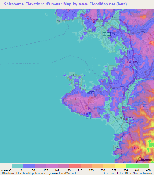 Shirahama,Japan Elevation Map